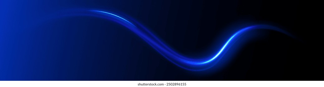 High speed effect motion blur night lights blue and red. Magic shining neon light line trails. Luminous bright background. Purple glowing wave swirl, impulse cable lines. Long time exposure. Vector