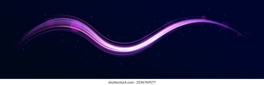 	
High speed effect motion blur night lights blue and red. Abstract glowing lines in motion, suitable for contemporary artwork. Vibrant neon waves on dark backdrop.	
