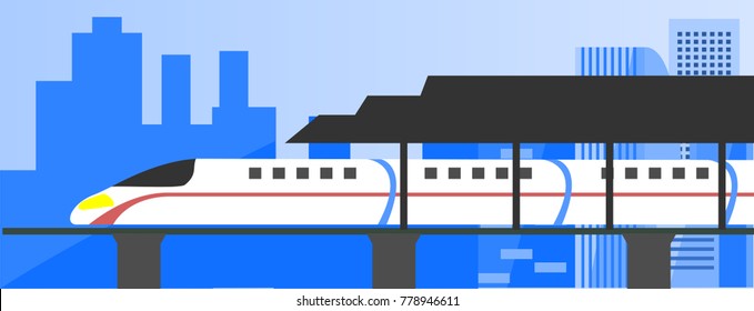 High Speed Electric Railway Train On City Background Illustration Vector