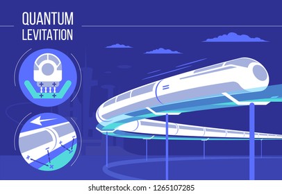 High speed futuristic quantum levitation train. Hyperloop, vector illustration. Future express railroad and transport design concept.