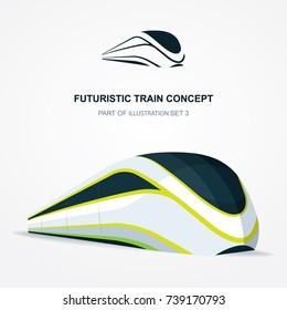 High Speed Futuristic Train  Illustration And Logo.
Flat Design Template.