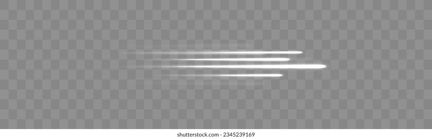 High speed. Glowing white motion speed lines and blur. PNG. Swirling filament curve. Light glowing effect. Light trail wave, fire path trace line. Silver fading neon light elements, vector.