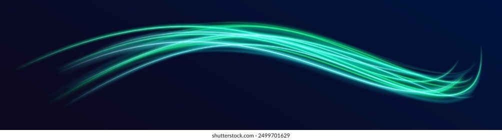 High speed green waves for eco-design. Futuristic neon light effect. Speed of light concept background.	