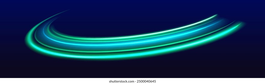 High speed green waves for eco-design. Futuristic neon light effect. Speed of light concept background.	