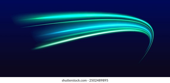 High speed green waves for eco-design. Futuristic neon light effect. Speed of light concept background.	