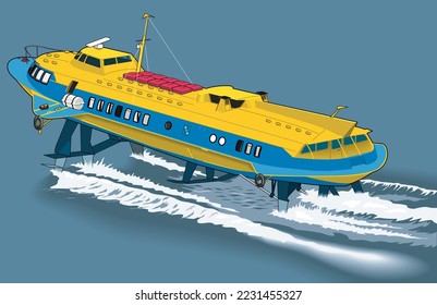 High Speed Hydrofoil Boat Vector Illustration