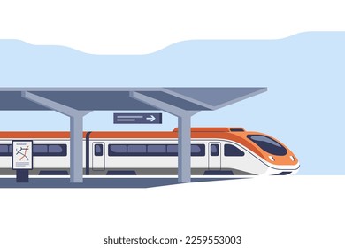 Ferrocarril de pasajeros de alta velocidad interurbanos en la estación de tren. Ilustración vectorial.