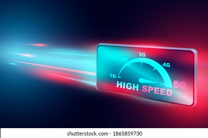 High Speed Internet Concept. 5G network on smartphone broadband networks speed. isometric flat design vector illustration