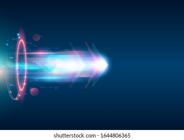 High speed light effect arrow movement. Background image of connection technology. effect on blue abstract background. Vector template for design.