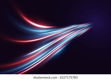 High speed light effect. Colorful light paths with movement effect. Vector illustration.