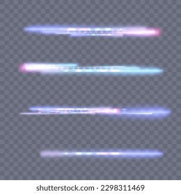 Hochgeschwindigkeits-Lichtbewegung, Lichtverzerrung und Lichtbrechung. Die Spurweite eines Lichtstrahls, wenn ein Diamant feuert wird. Lichtspur des Lasers. Vektorgrafik