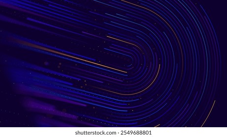 High Speed Light Particles Internet Data Background. Digital Road Fast Speed Internet Broadband Data Flow Concept. Light Arc Turn Twist Bend Effect. Vector Illustration.