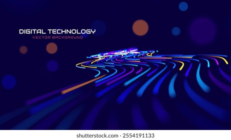 High Speed Light Particles Internet Data Cloud Technology Background. Digital Road Fast Speed Internet Broadband Data Flow Concept. Science Tech Research Presentation Bg. Vector Illustration.

