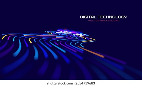 High Speed Light Particles Internet Data Cloud Technology Background. Digital Road Fast Speed Internet Broadband Data Flow Concept. Science Tech Research Presentation Bg. Vector Illustration.
