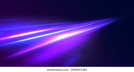 High speed lines with focus. Abstract vector motion twist. Realistic neon pink, line speed with reflections. Colored shiny sparks of spiral wave. 