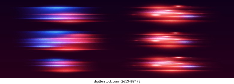 High speed lines of movement and speed, red blue light effect.