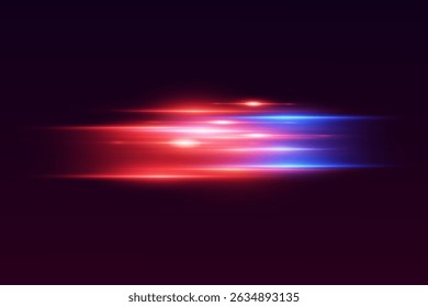 High speed lines of movement and speed, red blue light effect.