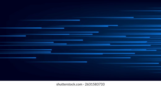 High speed lines moving technology concept. stripes lines with blue light. speed movement pattern and motion blur over dark blue background. Vector Illustration.