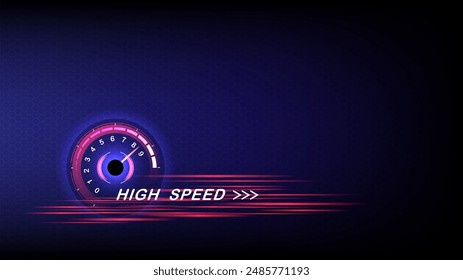 High speed meter technology and Download progress bar or round indicator of web speed. Red line. Illustration vector design.