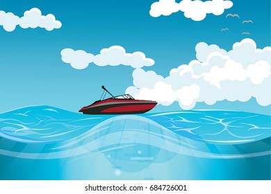 High speed motor boat on the open sea vector illustration