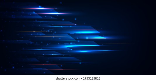 High speed movement design background concept.Lights and square shape moving fast over dark blue background.Technology background concept.Hi-tech.Vector illustration.