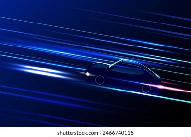 High speed movement design. sport car on high speed running concept.Fast silhouette. Abstract technology background. Vector illustration.