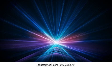 High speed movement of light trails with abstract arrows. Colourful dynamic motion. Technology movement pattern for banner or poster design background concept.