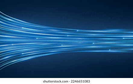 High speed moving blue stripes with glow, wireless data lines, high speed internet. Dynamic movement of Internet networks.