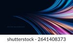 High speed muticolor curved lines on dark blue background. High speed motion moving concept. Vector illustration