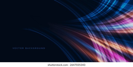 High speed muticolor curved lines on dark blue background. High speed motion moving concept. Vector illustration