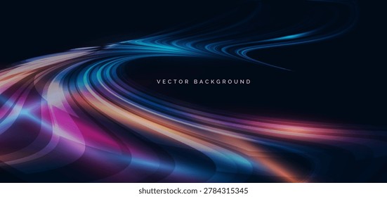 High speed muticolor curved lines on dark blue background. High speed motion moving concept. Vector illustration