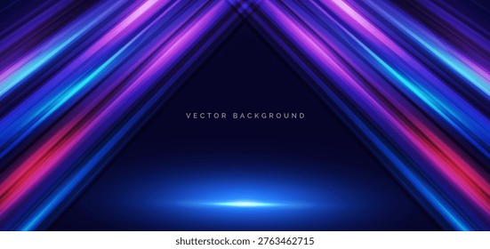 High speed muticolor diagonal lines on dark blue background. High speed motion moving concept. Vector illustration