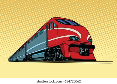 high speed passenger train. Passenger rail transport. Pop art retro vector illustration