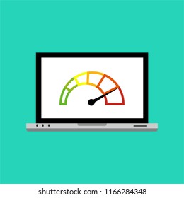 High speed performances computer online, Laptop with speed test on the screen. Vector illustration.