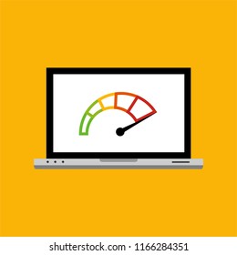 High speed performances computer online, Laptop with speed test on the screen. Vector illustration.