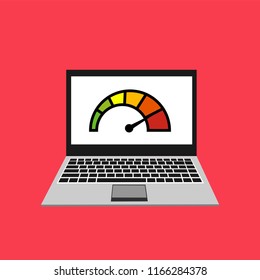 High speed performances computer online, Laptop with speed test on the screen. Vector illustration.