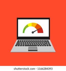 High speed performances computer online, Laptop with speed test on the screen. Vector illustration.