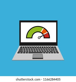 High speed performances computer online, Laptop with speed test on the screen. Vector illustration.