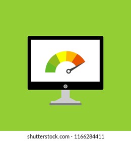 High speed performances computer online, Laptop with speed test on the screen. Vector illustration.