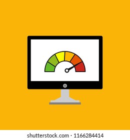 High speed performances computer online, Laptop with speed test on the screen. Vector illustration.