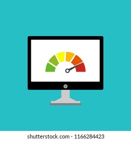 High speed performances computer online, Laptop with speed test on the screen. Vector illustration.