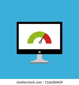 High speed performances computer online, Laptop with speed test on the screen. Vector illustration.