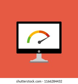High speed performances computer online, Laptop with speed test on the screen. Vector illustration.