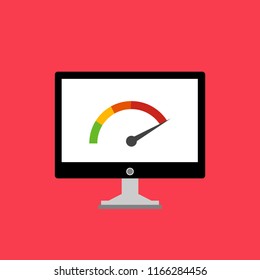 High speed performances computer online, Laptop with speed test on the screen. Vector illustration.