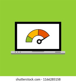High speed performances computer online, Laptop with speed test on the screen. Vector illustration.