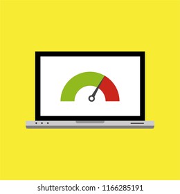 High speed performances computer online, Laptop with speed test on the screen. Vector illustration.