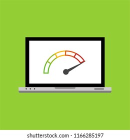 High speed performances computer online, Laptop with speed test on the screen. Vector illustration.