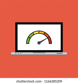 High speed performances computer online, Laptop with speed test on the screen. Vector illustration.
