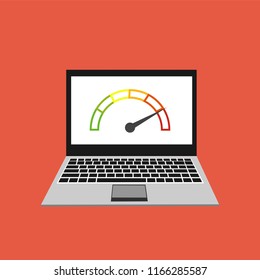 High speed performances computer online, Laptop with speed test on the screen. Vector illustration.
