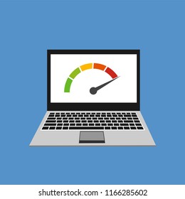 High speed performances computer online, Laptop with speed test on the screen. Vector illustration.